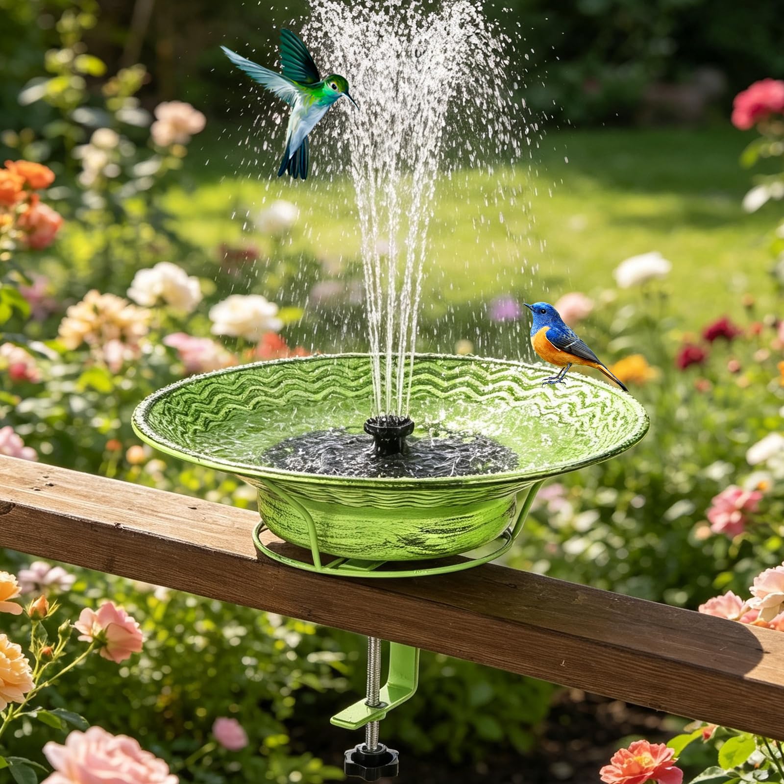 Bain d'oiseaux à énergie solaire pour l'extérieur Vert