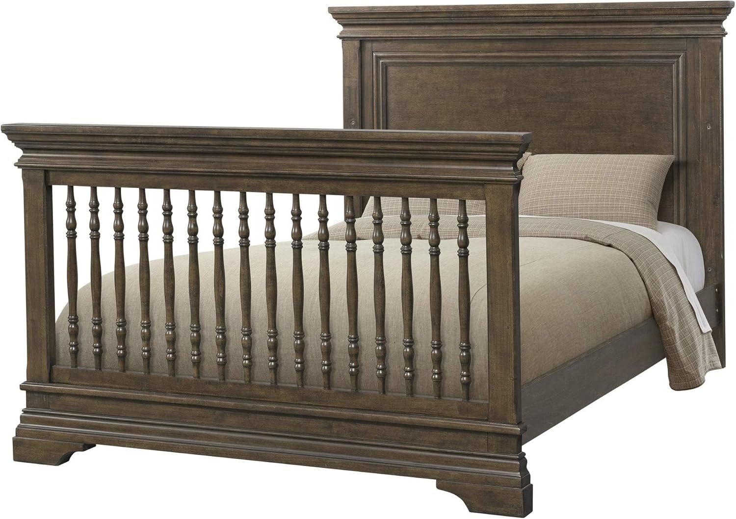 Pemberly Row Traditional Wood Convertible Crib, Rosewood Finish, Solid Hardwood, Steel Spring Support, 3 Height Adjustments, 50" H x 60.47" W x 31.81" D, Elegant Vintage Style Baby Nursery Furniture
