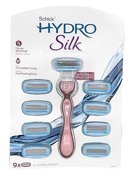 Schick Hydro Silk Moisturizing Razor for women, with premium Rose Gold Metal handle and 9 Cartridge Refills