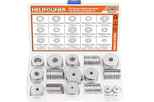 240-Piece 304 Stainless Steel Large Fender Washer Assortment Kit for Durability and Rust Resistance (M3-M12)