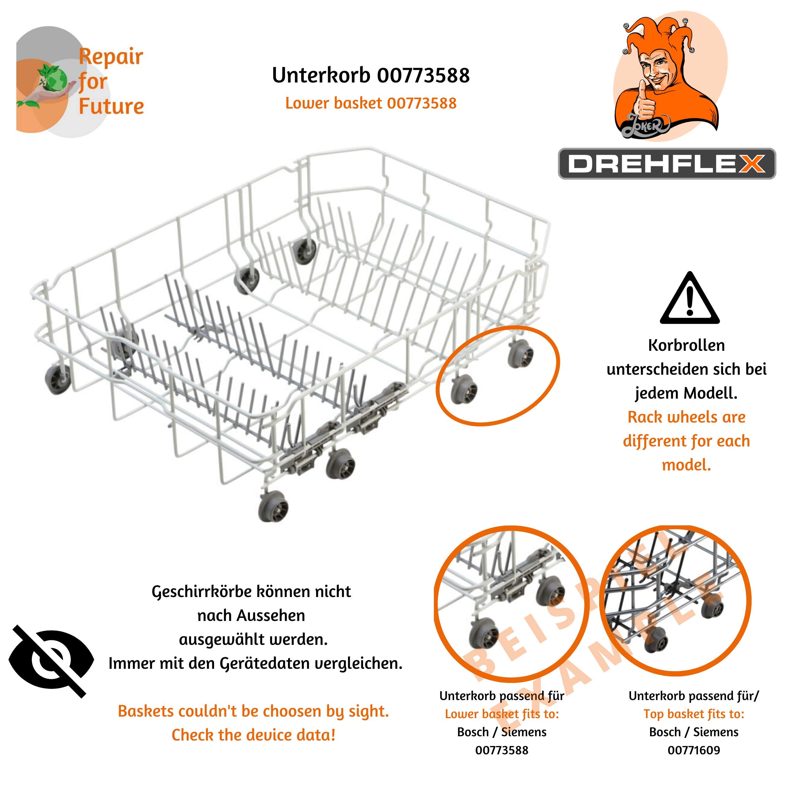 KORB36 - Geschirrkorb/Korb UNTEN für diverse Spülmaschinen aus dem Hause Bosch/Siemens/Neff/Constructa - passt für Teile-Nr. 00773588/773588
