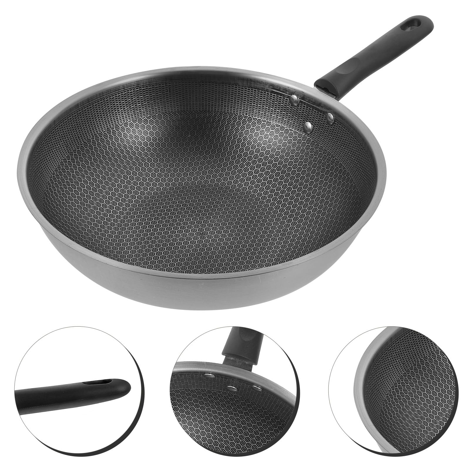 Mikinona Padella in Acciaio Inox 32 CM a Nido d'Ape Antiaderente Manico Ergonomico Leggera e Resistente per Piani Cottura a Induzione Gas ed Elettrici Uso Domestico Quotidiano