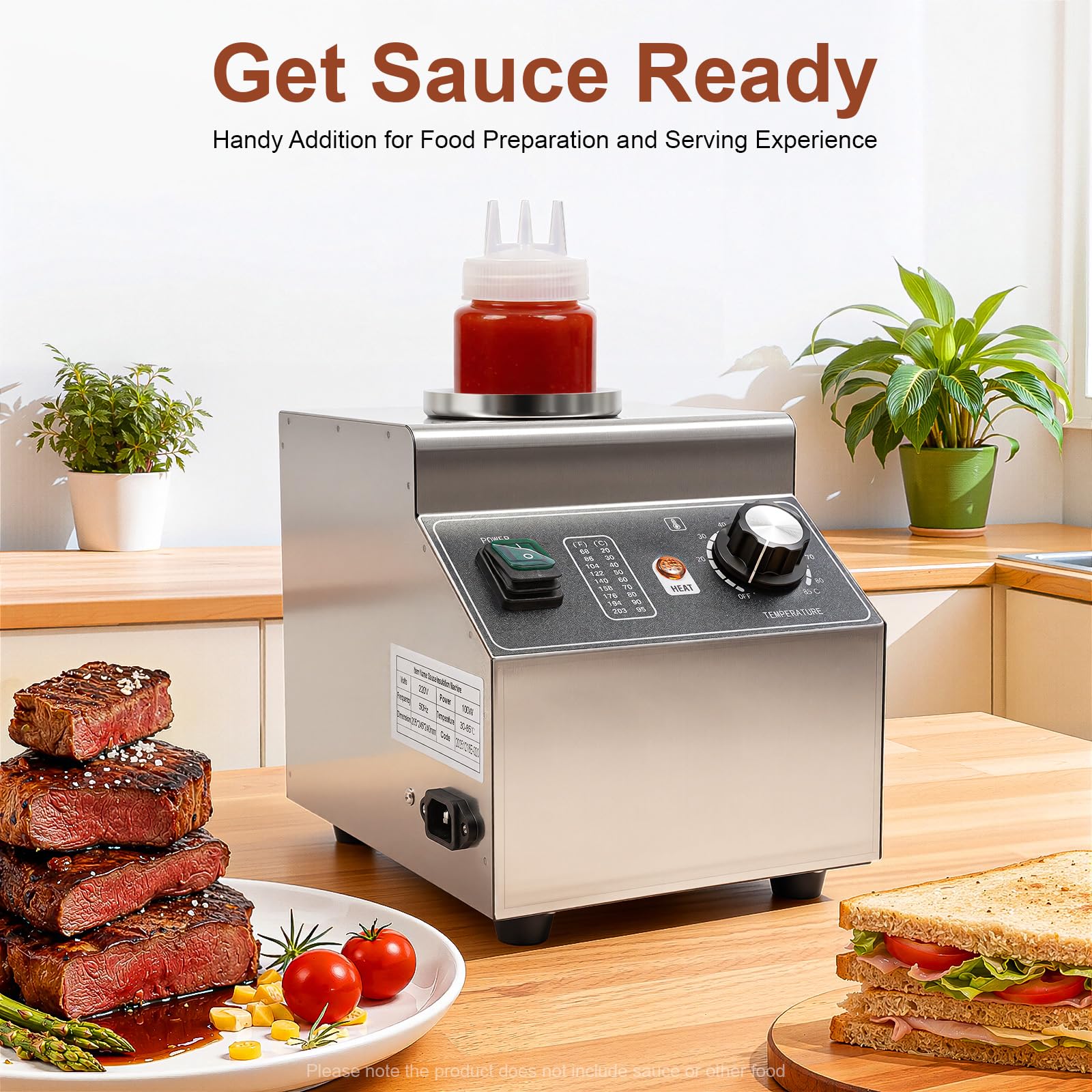 Chauffe-sauce électrique 30 ~ 85 °C Température réglable 680 ml Chauffe-sauce au chocolat/fromage en acier inoxydable Chauffe-sauce électrique avec une bouteille pour restaurants, cafés