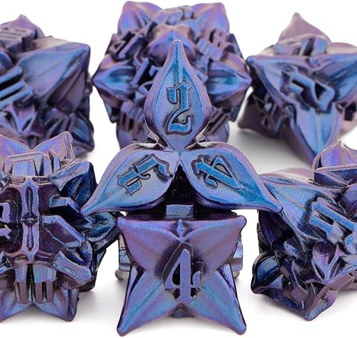 KERWELLSI DND - Juego de dados de metal de Calabozos y Dragones juego de dados de flores azules DD hecho a mano poliédricos RPG juego de rol con