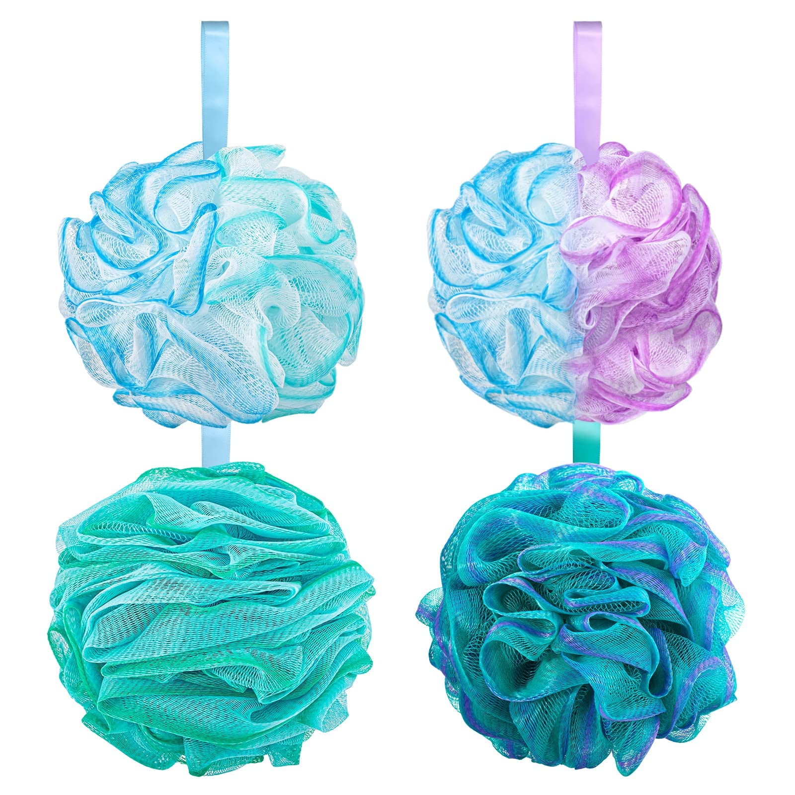 MAKINGTEC Shower Puff Loofahs, Body Scrubber Ultra Soft Extra Large Mesh Pouf Bath Puff Soft Sponge Easy Foaming Body Scrubber Exfoliator for Big Full Lather 4 Pack