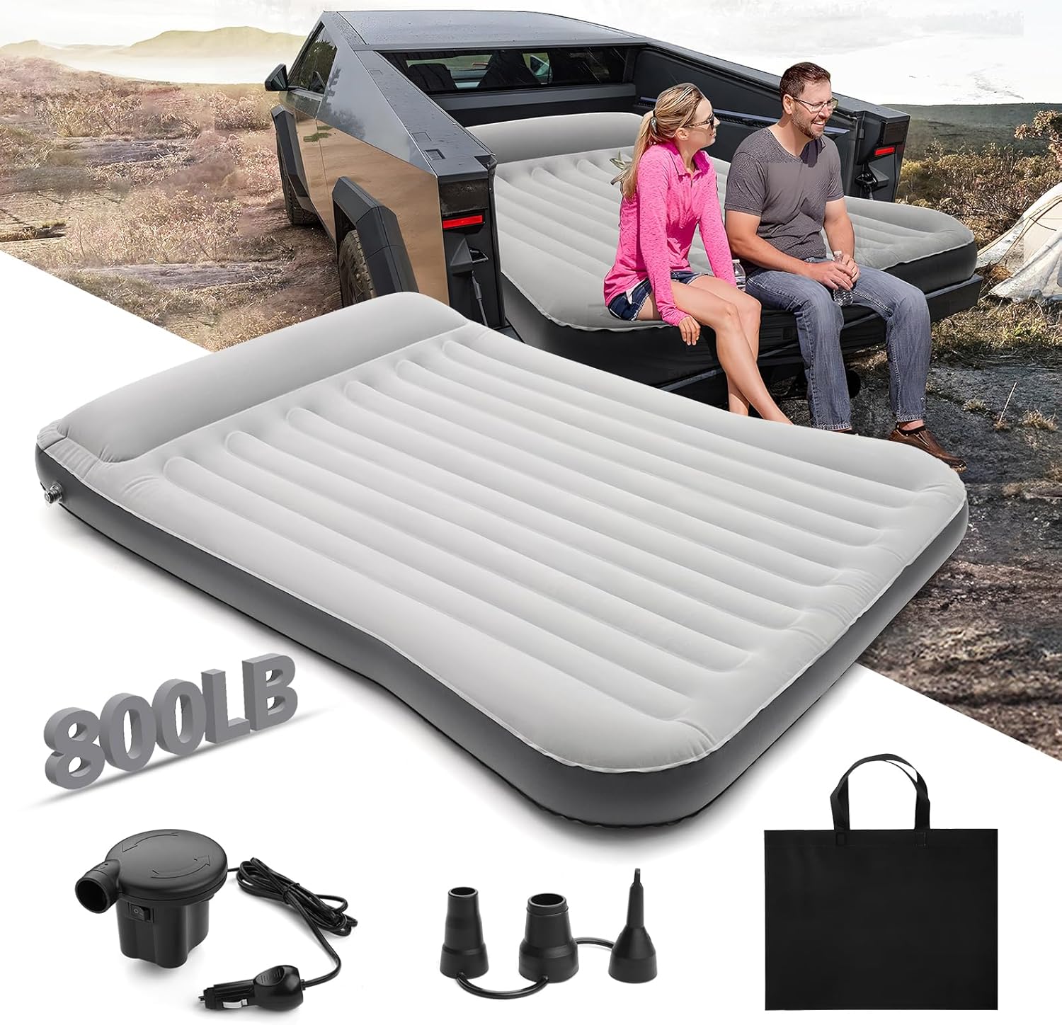 Tesla Cybertruck Truck Bed Air Mattress with Pump-Custom Fit for 2024-2025 Cybertruck Accessories Mattress Portable for Home,Tent,Camping & Guests, Travel,800lb Weight Capacity