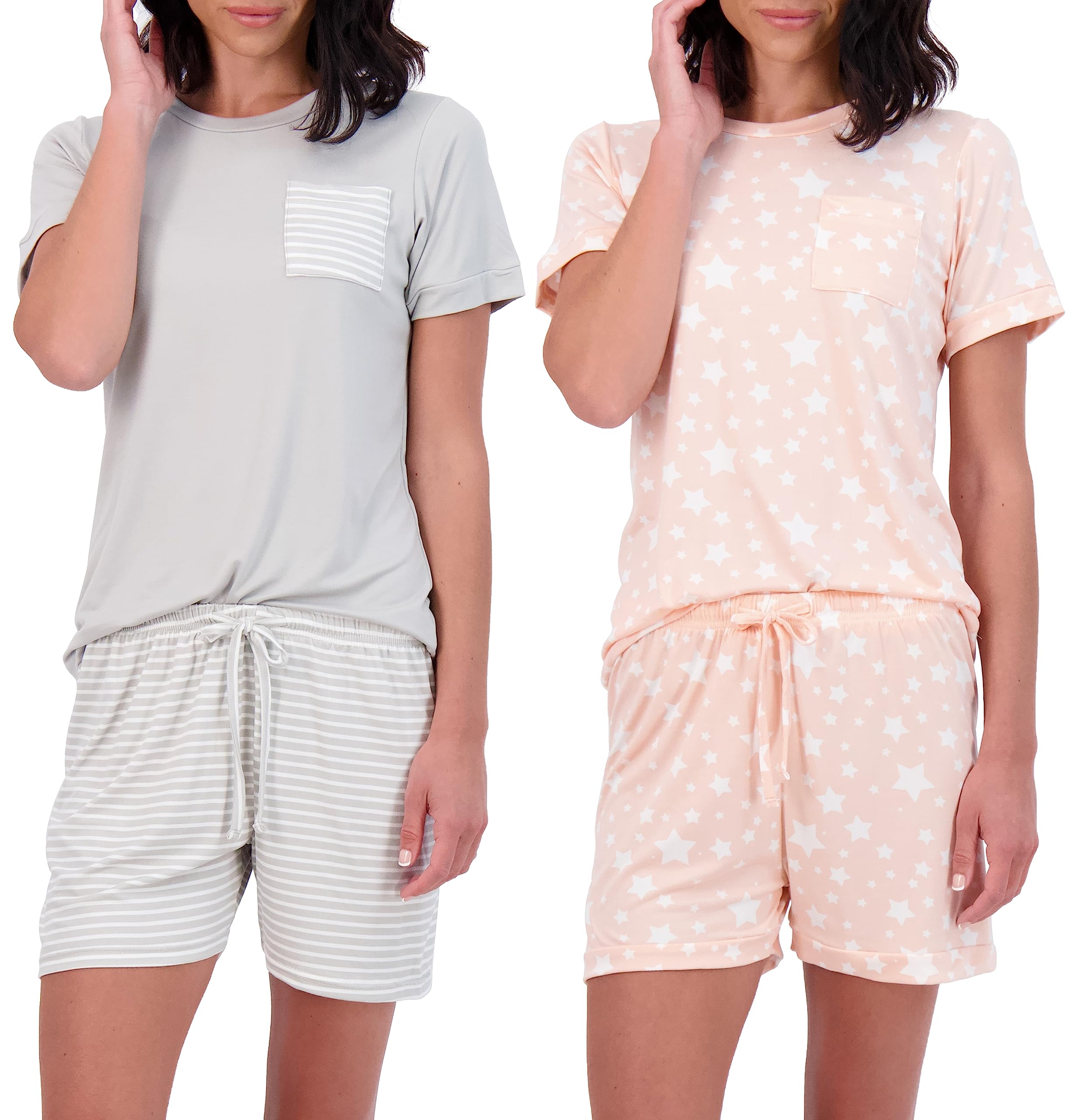 Real Essentials2 Pack: Ultra Soft Women’s Pajama Set Short Sleeve and Shorts Lounge & Sleepwear (Available In Plus)