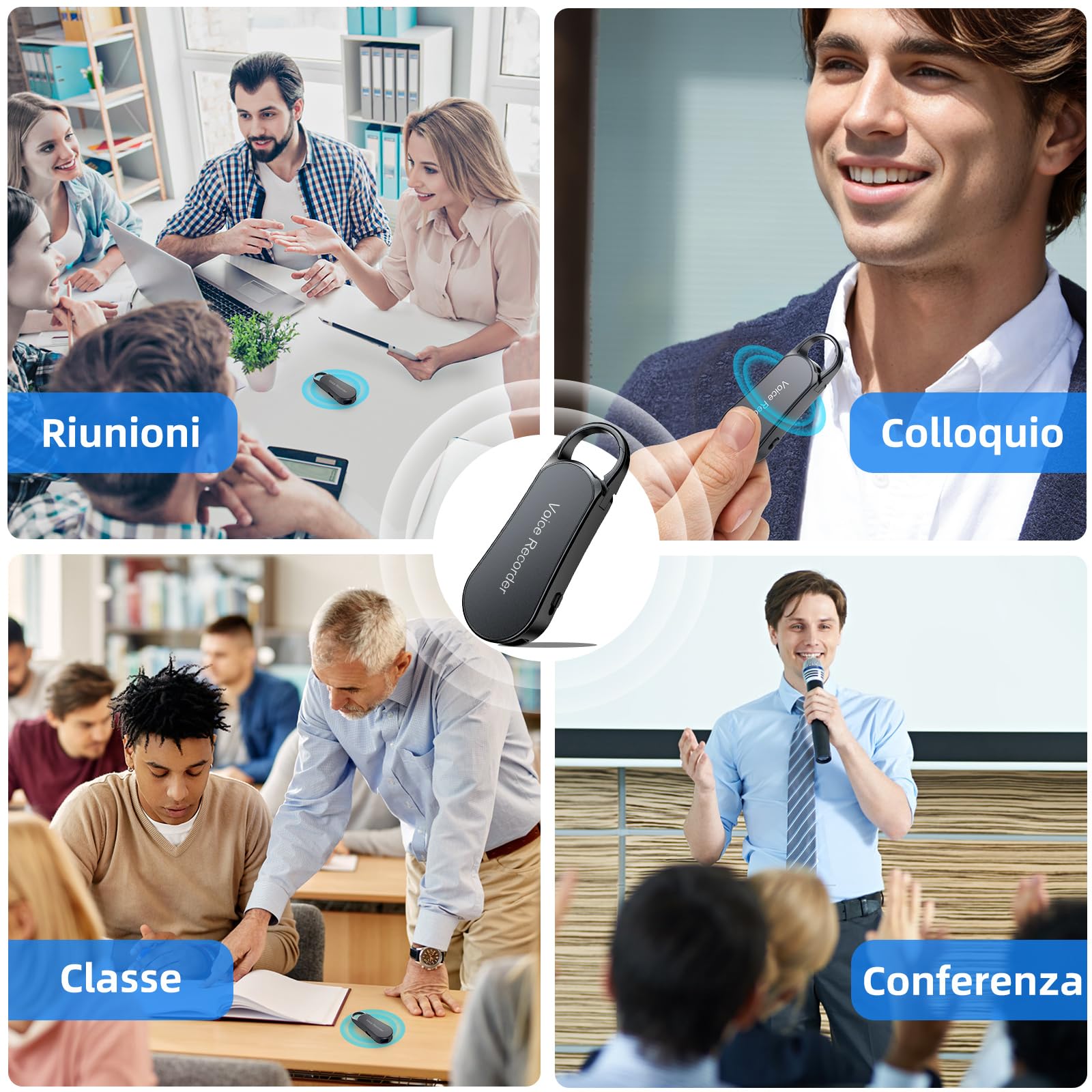 Registratore Vocale Mini–Design a Portachiavi, 35 Ore di Registrazione, Custodia in Metallo, Audio Hi-Fi 1536KBPS, Registrazione con un Solo Tasto, Registratore Attivato per Riunioni... (58GB)