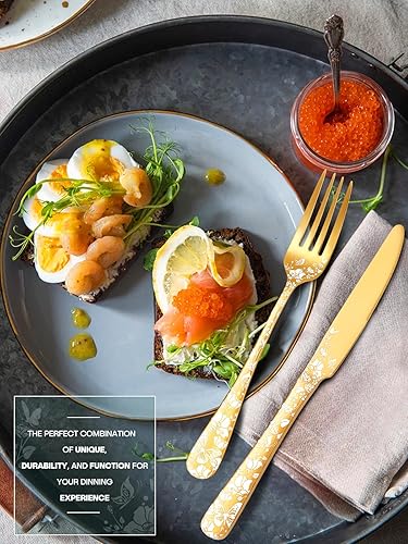 Miniatura 10 de Stapava Juego de cubiertos negros de 24 piezas con cuchillos de carne para 4, juego de cubiertos de acero inoxidable, incluye tenedores, cucharas y