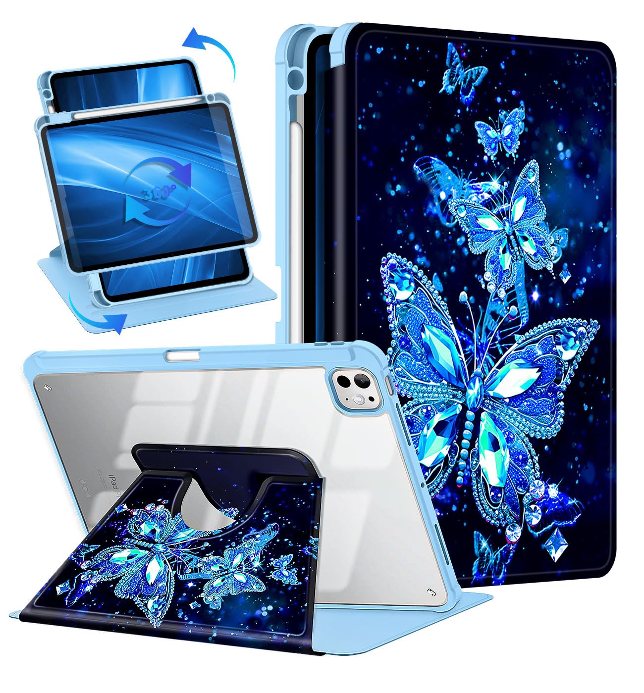 Casetego for iPad Pro 13 Inch (M4) 2024 Case with Pencil Holder,360°Rotating Adjustable Stand Protective Cover,Deep Blue