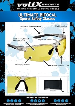 voltX ULTIMATE SPORTS Bifocal Safety Glasses +1.0 Dioptre Yellow Lens