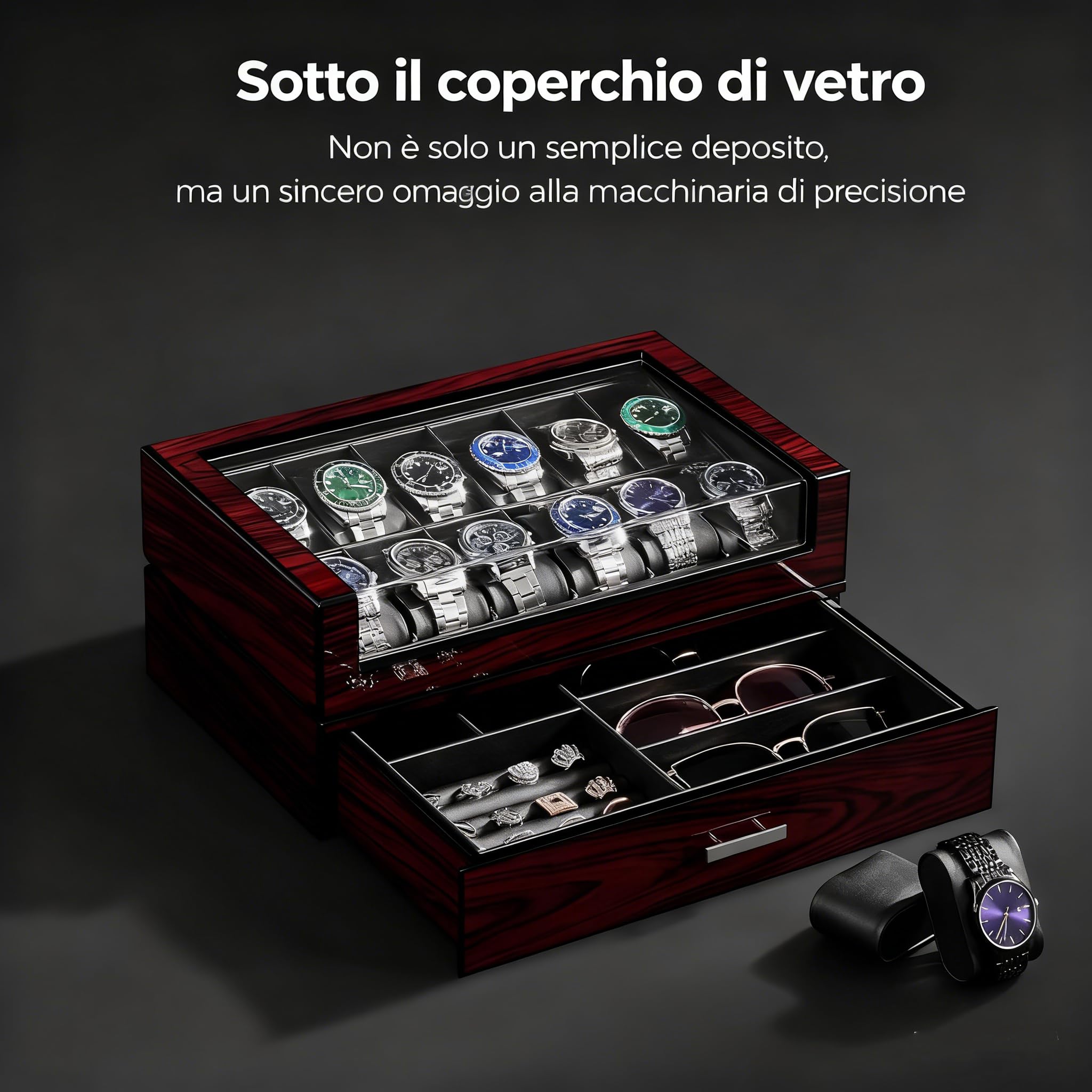 ANWBROAD Porta Orologi Uomo12 Scomparti Coperchio in Vetro Porta Orologi Uomo 2 Strati di Vernice Scatola Orologi Uomo Gioielli Scatola PU Similpelle Regali di Lusso JWB005Y