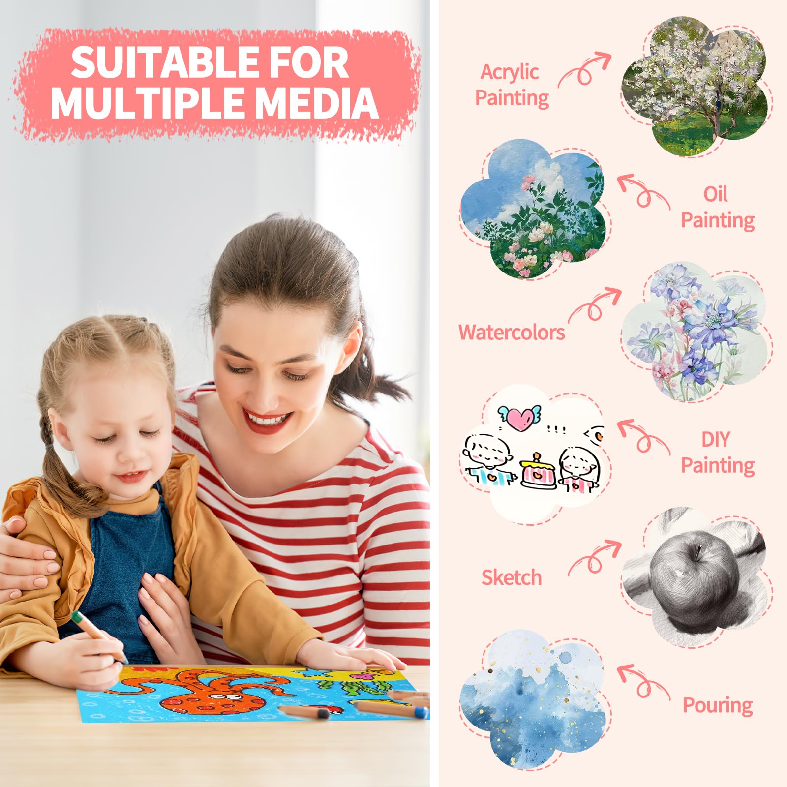 ZAYOUAU Lot de 400 feuilles de papier aquarelle en coton, 21,6 x 27,9 cm, 300 g/m², blanc pressé à froid, papier de peinture artistique pour enfants, débutants, académie, papier à dessin, aquarelle,