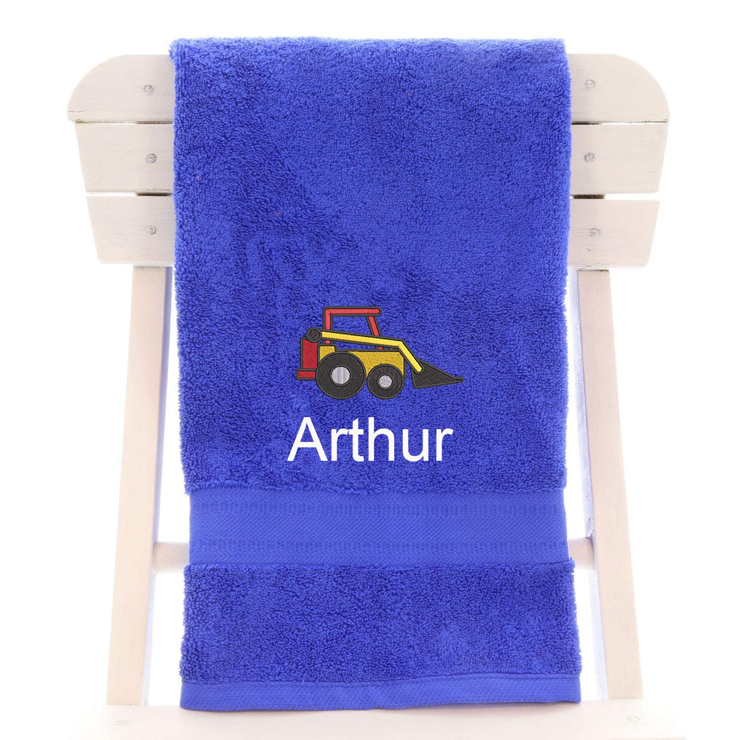 aztex Personalised Children's 100% Cotton Bath Towel with Digger Logo & Name, 550gsm, 70cm x 130cm - Royal Blue โ image 1