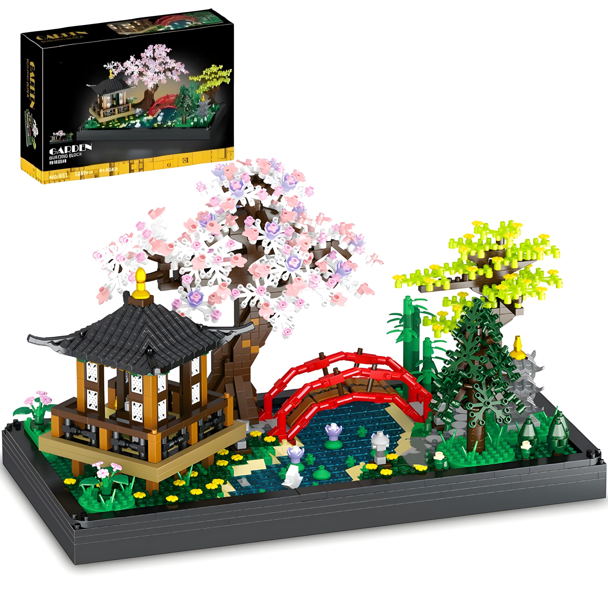Architectural Building Blocks Set, 2280Pcs Japanese Zen Gardens and Meditation Cherry Blossom Garden Pavilion Bridge Mini Building Set, Botanical Sakura Collection Building Set for Adults and Children