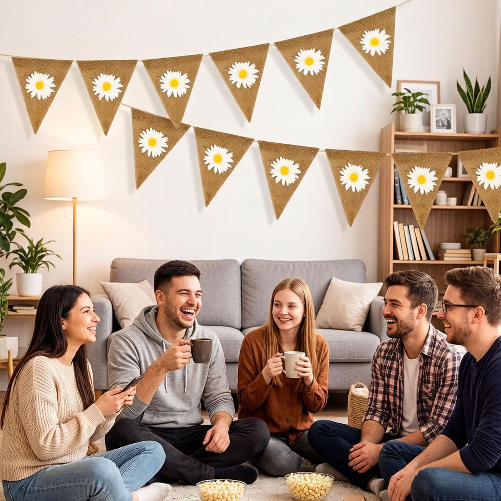 12 Pcs Daisy Burlap Bunting Banner, Garden Flower Bunting Decorations for Parties and Celebrations, Hessian Floral Bunting for Indoor and Outdoor Use, Easter Bunting for Home Decor — view 6