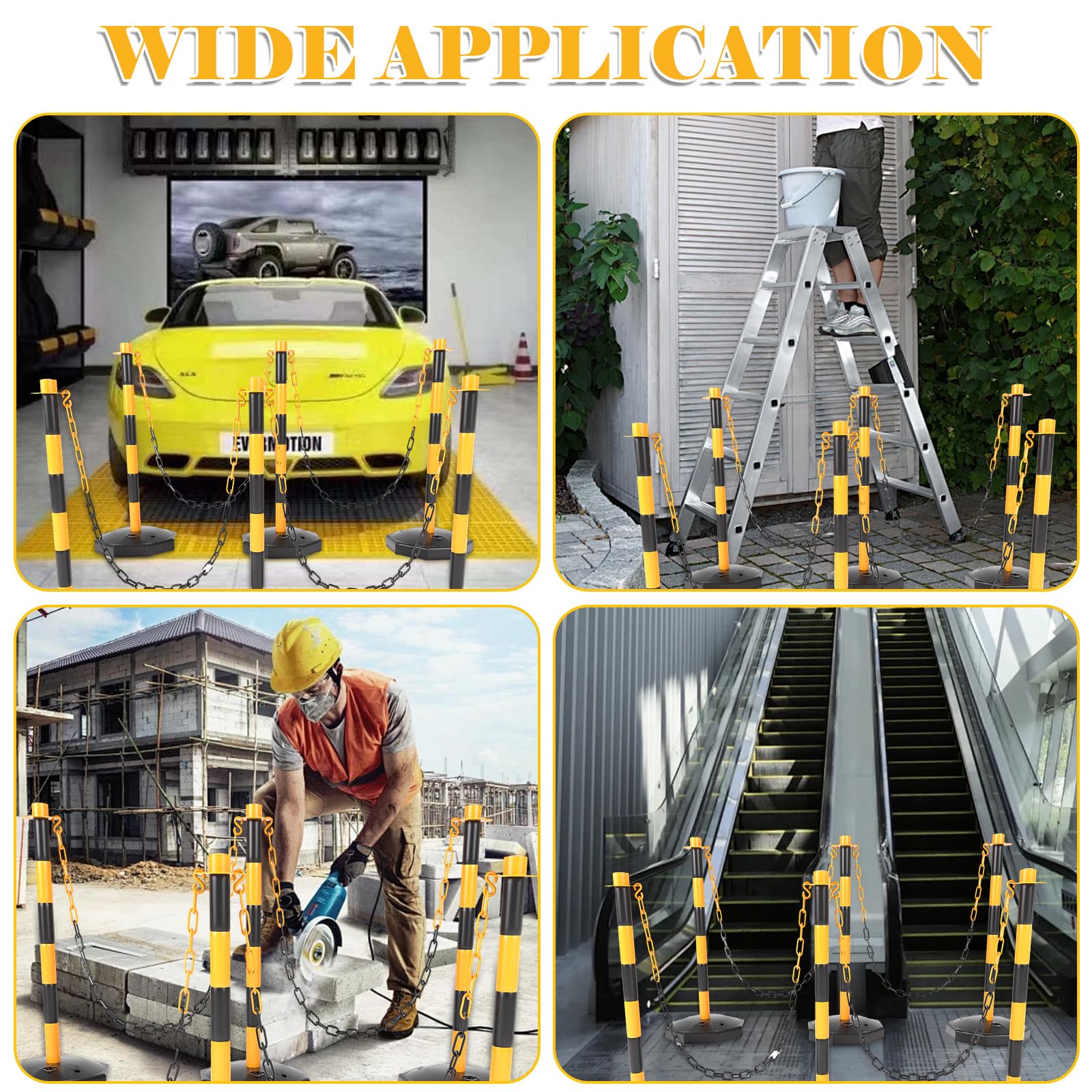 APACALI Chaîne de barrière de 25 m - En plastique noir et jaune - 8 mm d'épaisseur - Chaîne en plastique pour bloquer les surfaces - Bien visible, stable et maniable