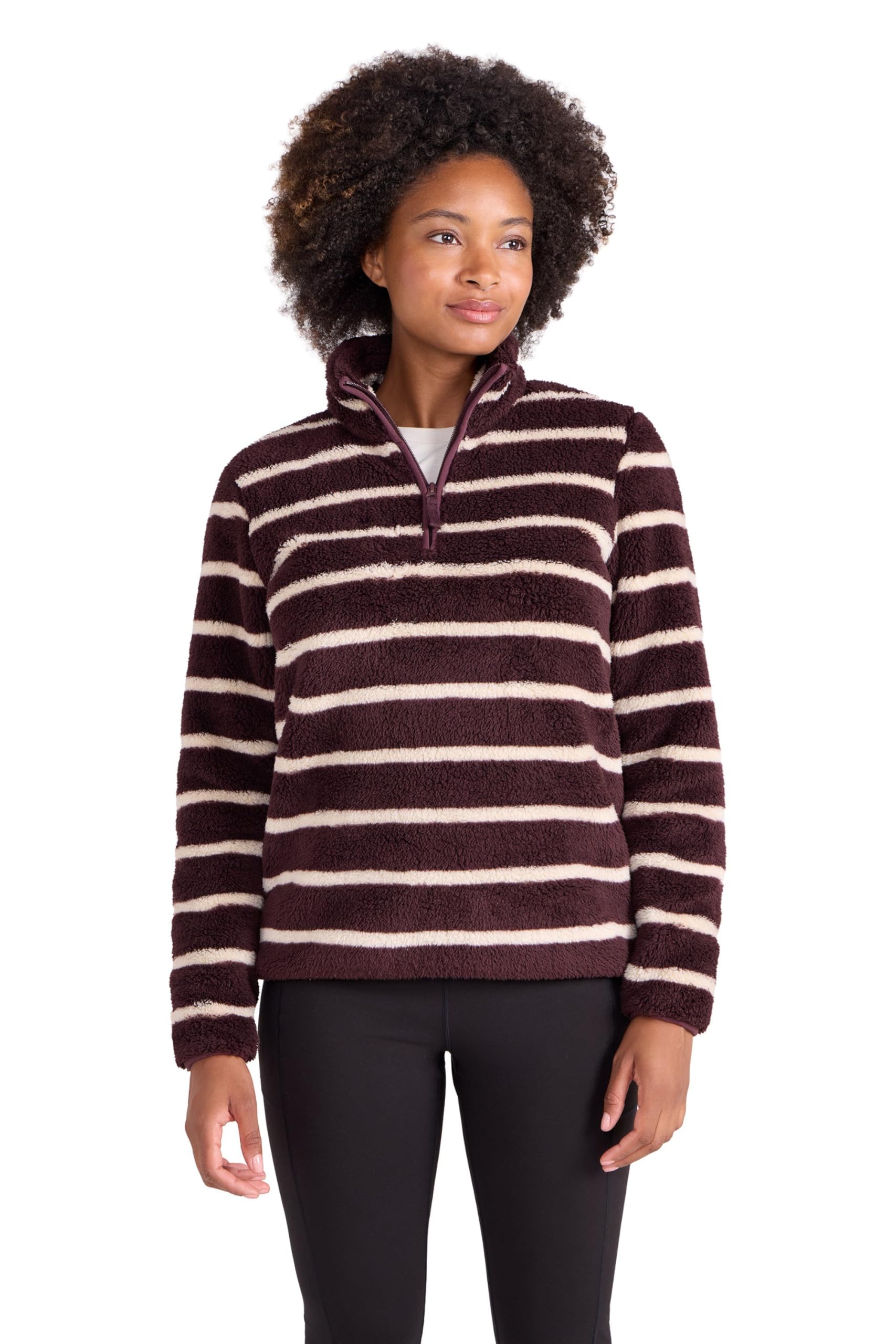 Mountain Warehouse Women's Dark Brown 'Teddy' Breathable Warm Cosy Half Zip Fleece Teddy Borg Sweatshirt In | Size: 16