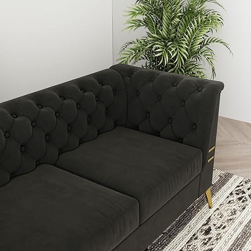 Miniatura 7 de STORFENBOR Sofá Chesterfield de terciopelo de 83 pulgadas, tapizado de terciopelo de mediados de siglo, moderno de 3 asientos, sala de estar,