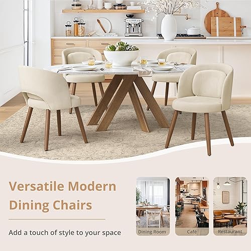 Miniatura 6 de LUE BONA Juego de 4 sillas de comedor, modernas sillas de cocina con patas de madera maciza, sillas de comedor tapizadas con almohada lumbar y