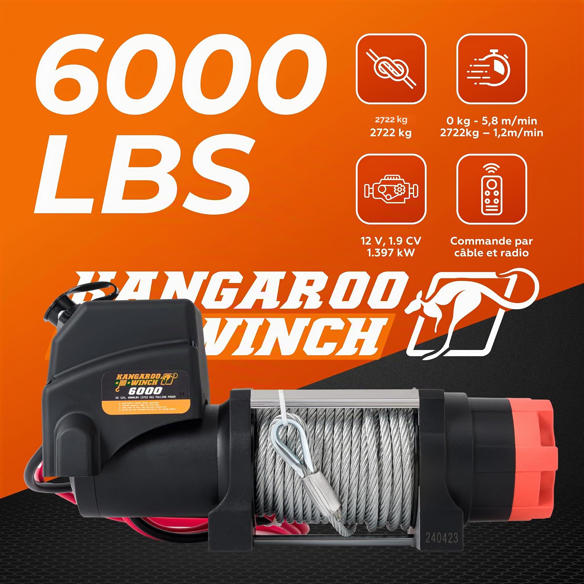 Treuil Electrique 12v Universel 6000 lbs / 2722 kg | Puissant et Compact avec Câble Acier et Télécommande - Construction Fiable pour Voiture, Quad et Défis Offroad (K6000)