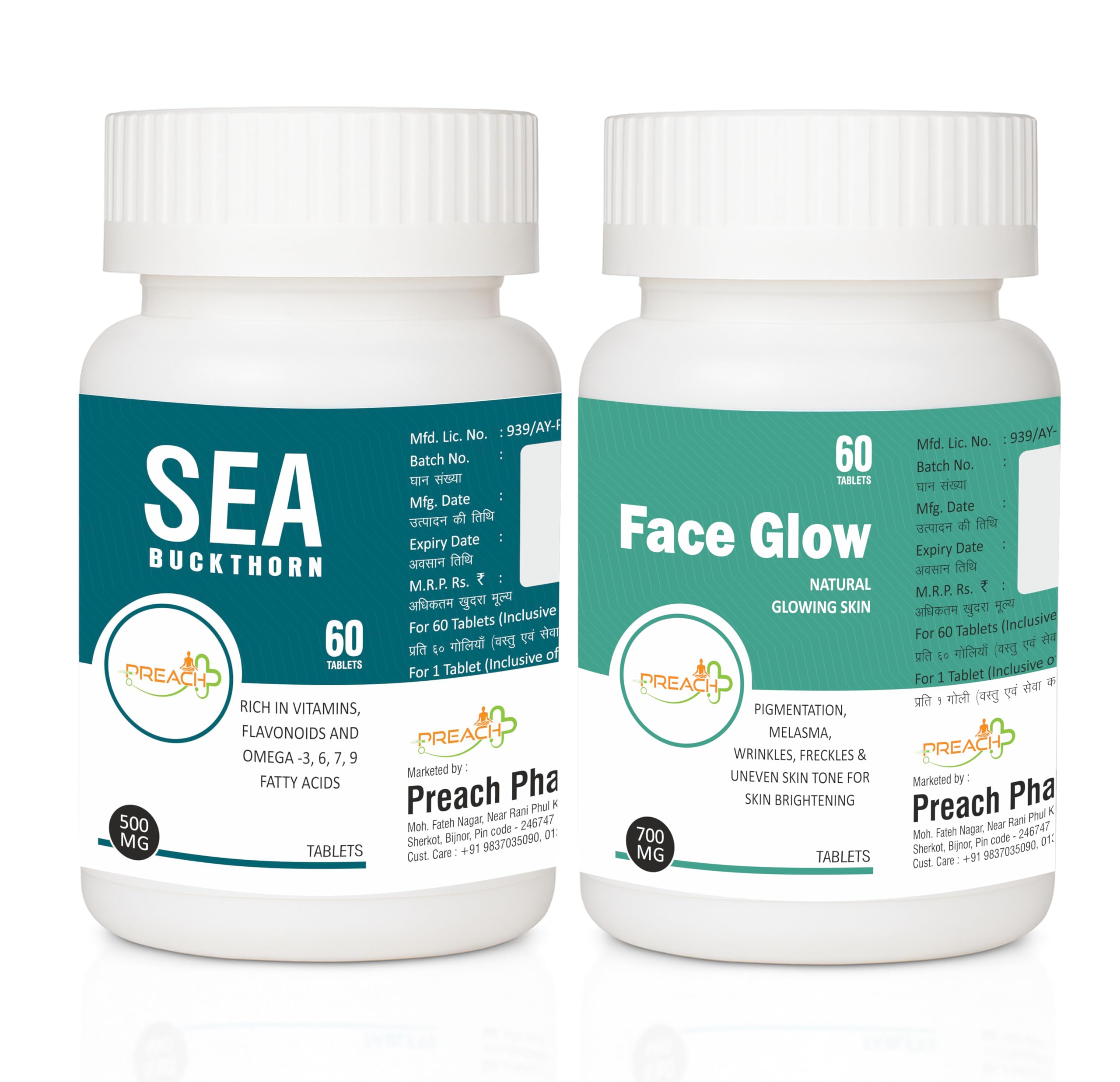 Sea Buck Thorn 60 and Face Glow 60 For Pigmentation , Melasma , Skin whitining , wrinkles & For Sensitive Skin