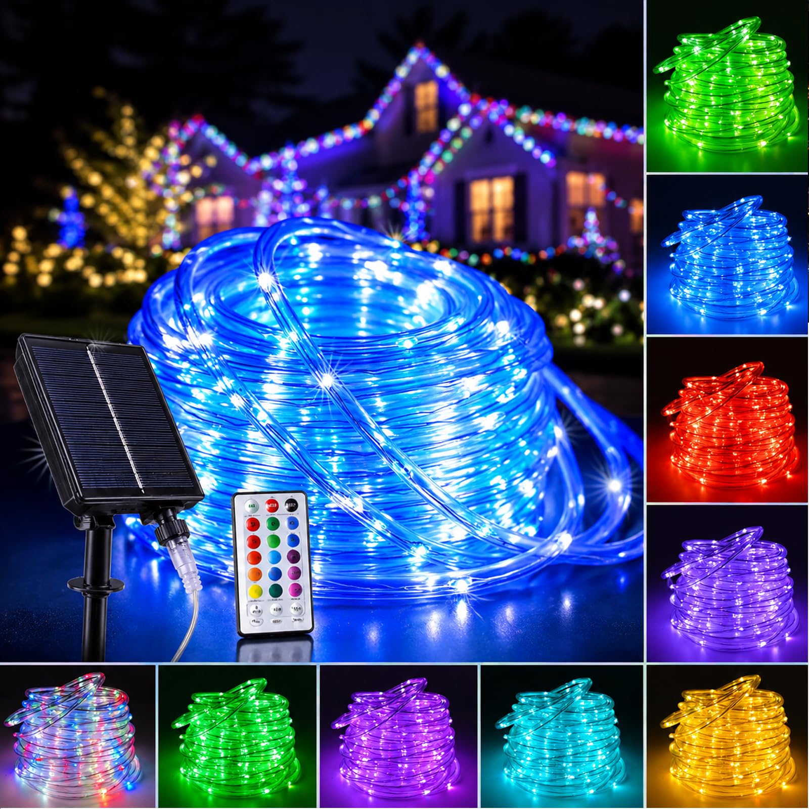 Vigdur Cuerda de luces solares de 33 pies para exteriores, 100 LED, 18 luces de hadas que cambian de color, impermeables, con control remoto y temporizador y 8 modos de iluminación, luces interiores y