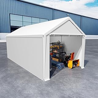 UISEBRT Tente de rangement, 3 x 6 m, abri de tente, abri étanche, avec bâche en polyéthylène robuste et cadre en acier, idéale comme garage de rangement pour outils, outils de jardin, palettes (blanc)