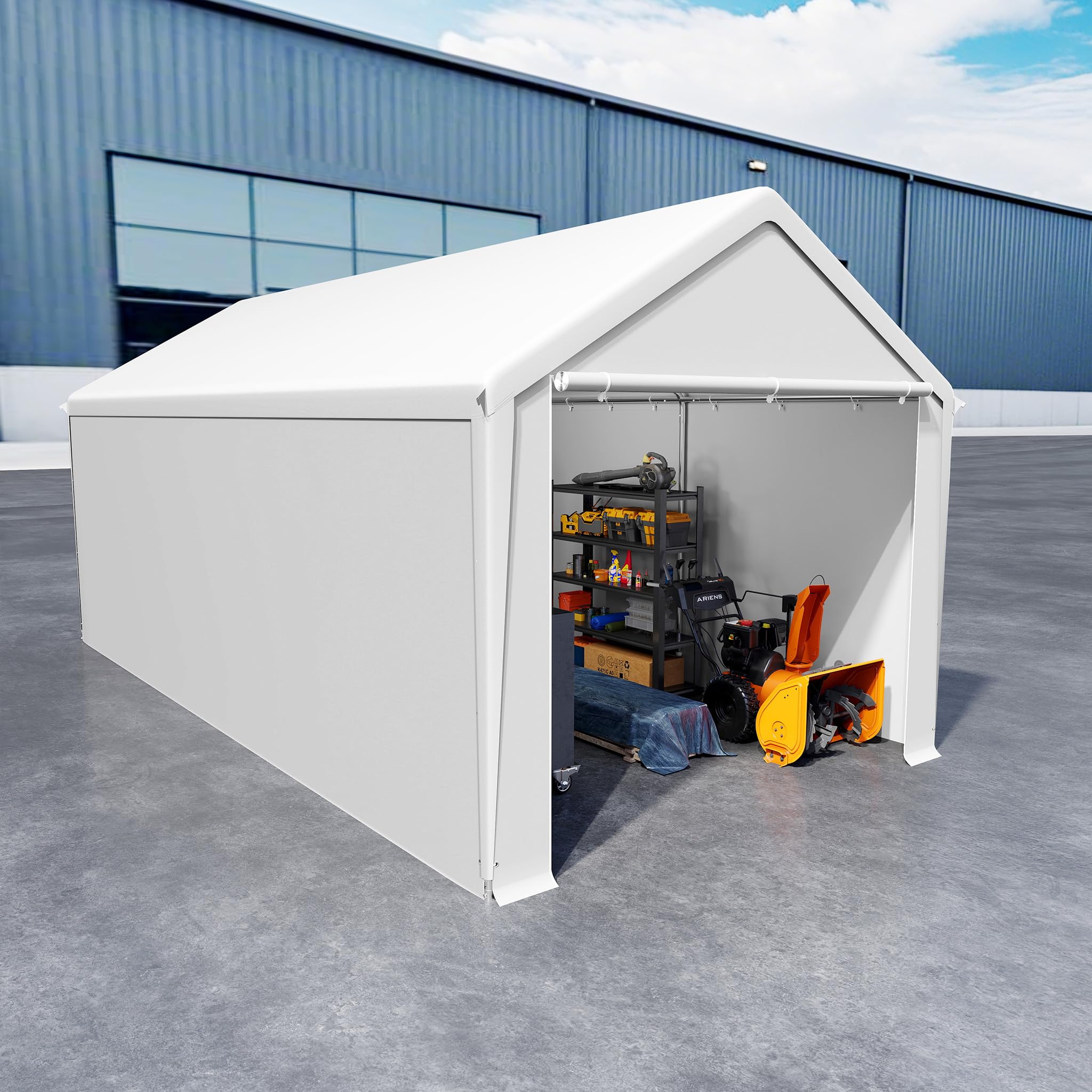 Carport - Tienda de campaña (3 x 6 m, lona de polietileno, resistente a la intemperie, marco de acero galvanizado, con anclajes y cuerdas tensoras, refugio para coches, dispositivos y