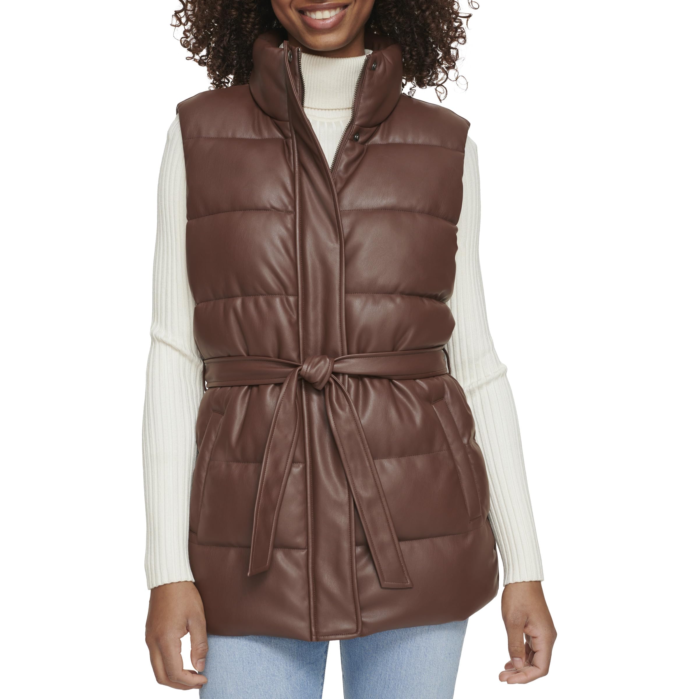Levi's womens Vegan Leather Puffer Vest with beltVegan Leather Puffer Vest