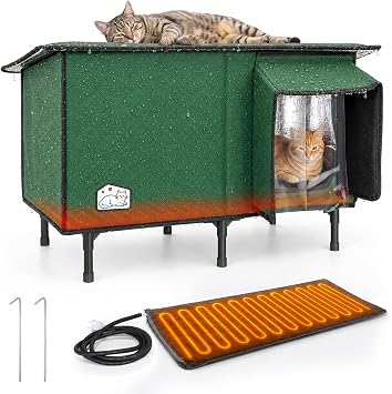 Heated Outdoor Cat House, Weatherproof Shelter with Heating Pad, Winter Use