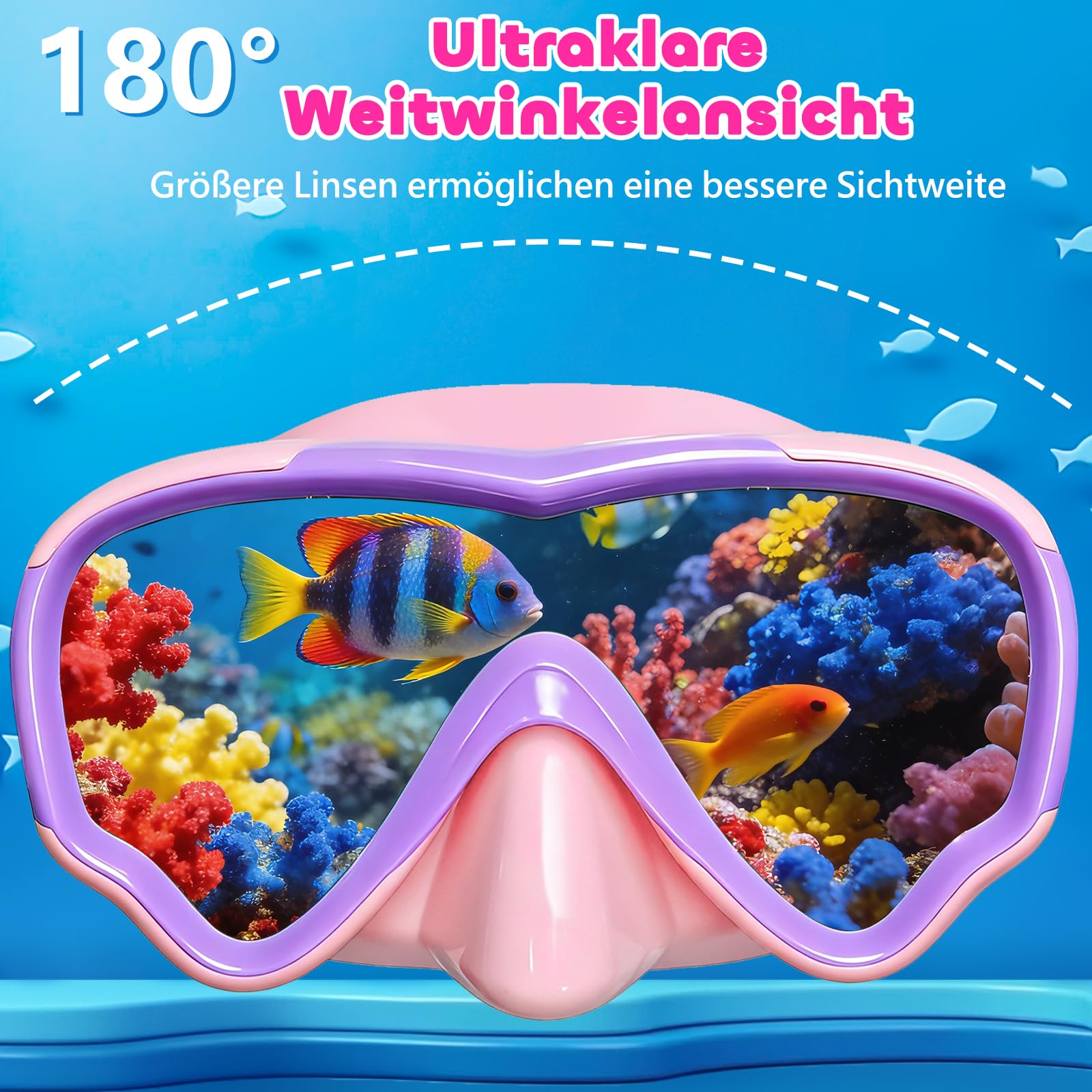 Taucherbrille Kinder mit Weichem Stoffband, MOMUSE Kinder Schwimmbrille mit 3D Nasenabdeckung, Tauchmaske Antibeschlag, Bruchsichere Linse & UV-Schutz, Schnorchelmaske für Jungen Mädchen 3-14 Jahr