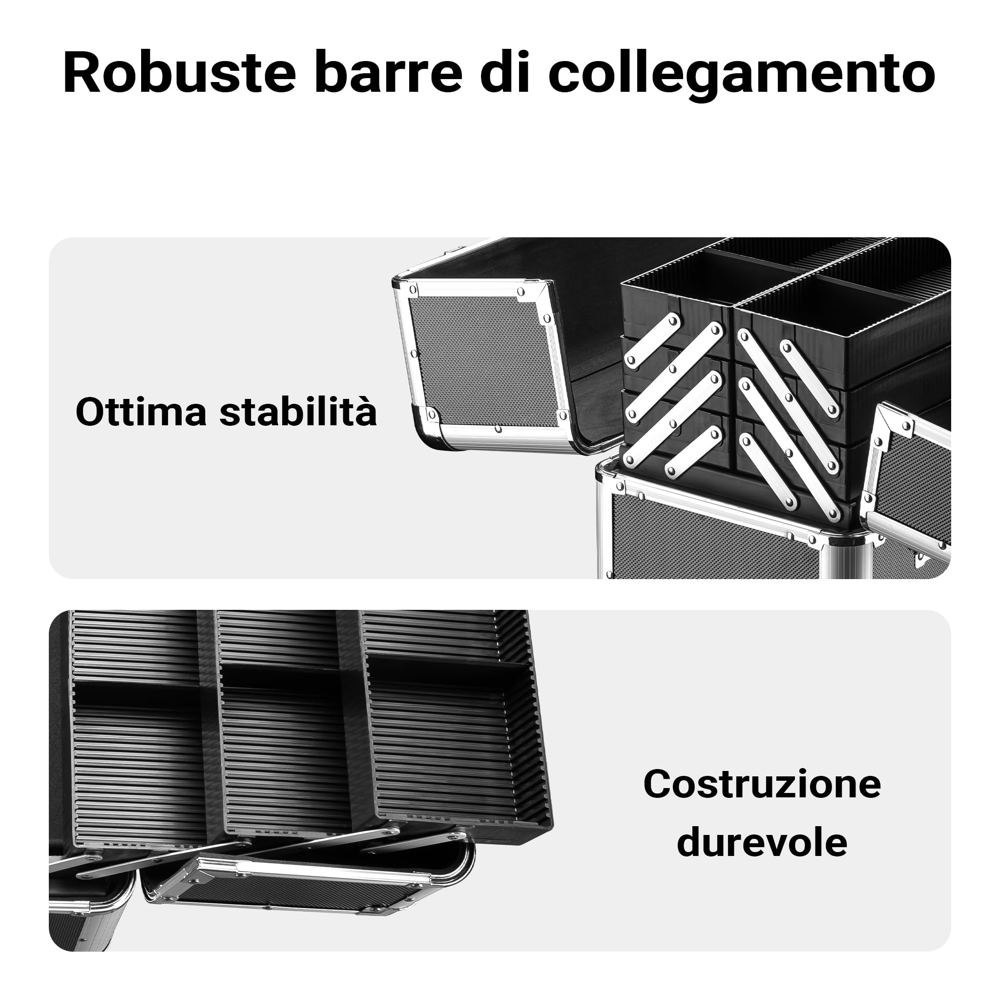 Wiltec Cassetta attrezzi vuota in alluminio con 2 chiavi, valigetta universale per attrezzi 45 x 32 x 22,5 cm, hobby, lavoro, cassetta portautensili con separatori,