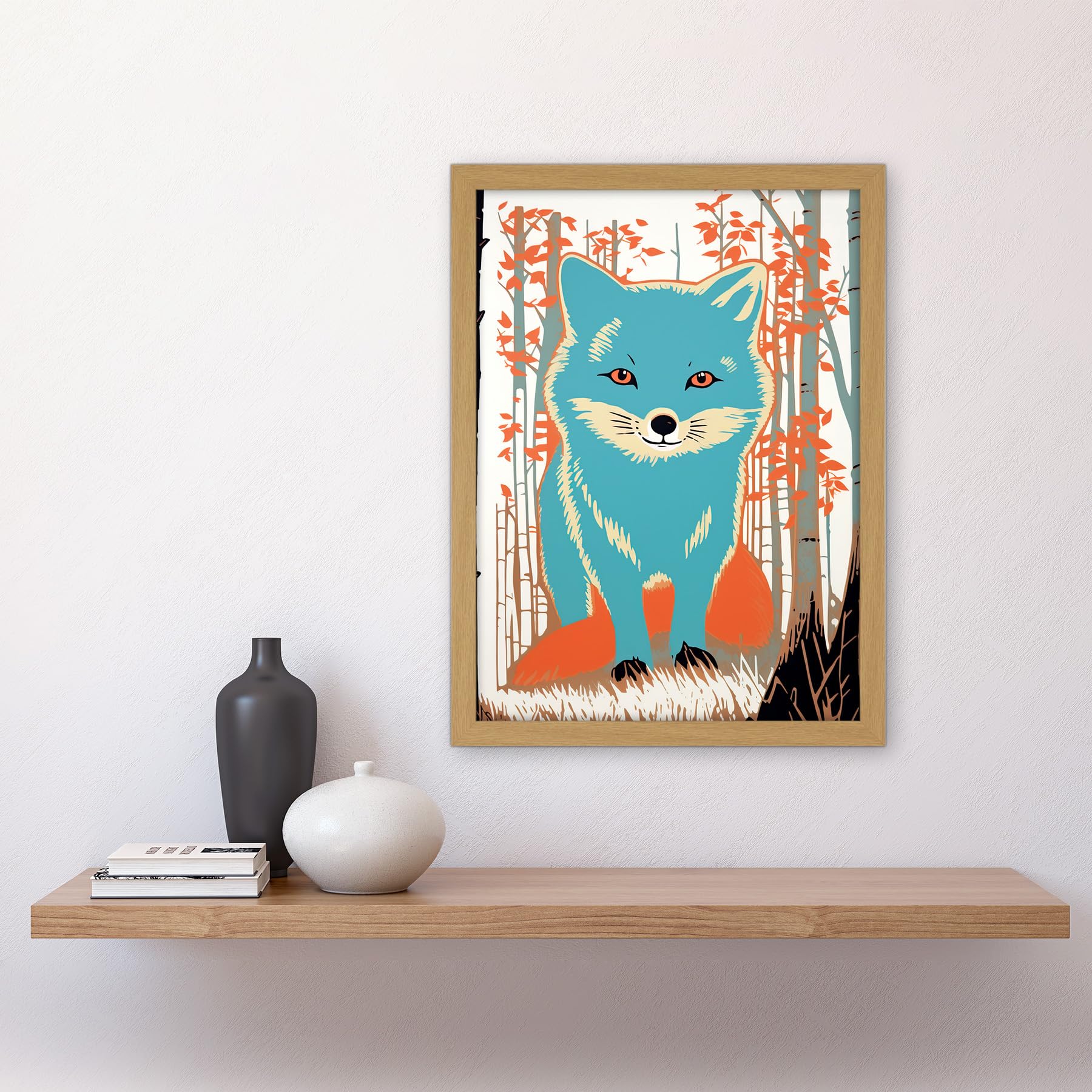 Artery8 Cute Blue Fox Forest Glade Landscape Bright Woodland Baby Animal Kids Bedroom Artwork Framed A3 Wall Art Print - Image 2