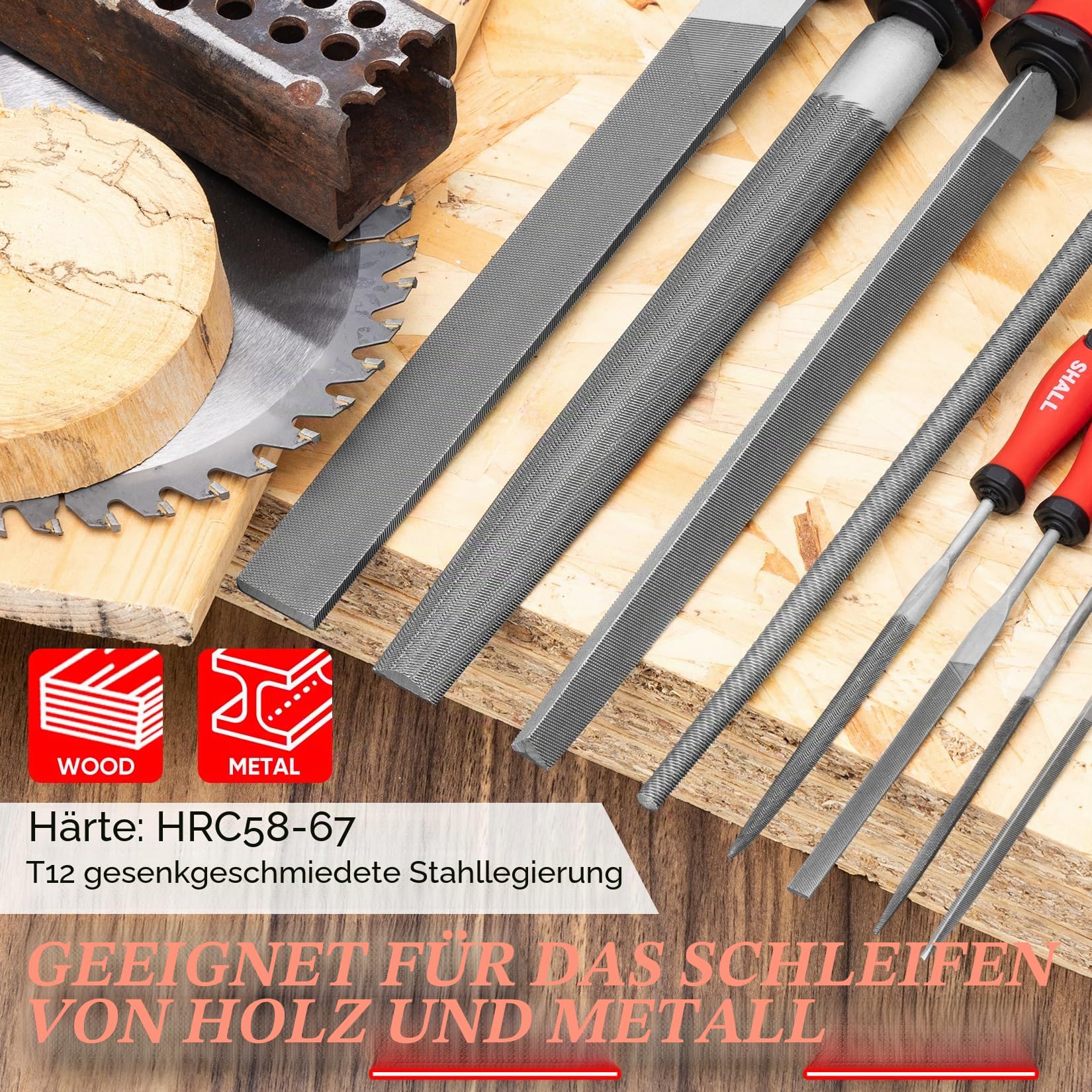 SHALL File Set Metal and Wood,für Metall, Holz und Kunststoff, 17-teiliges, mit hochwertige Aufbewahrungs box