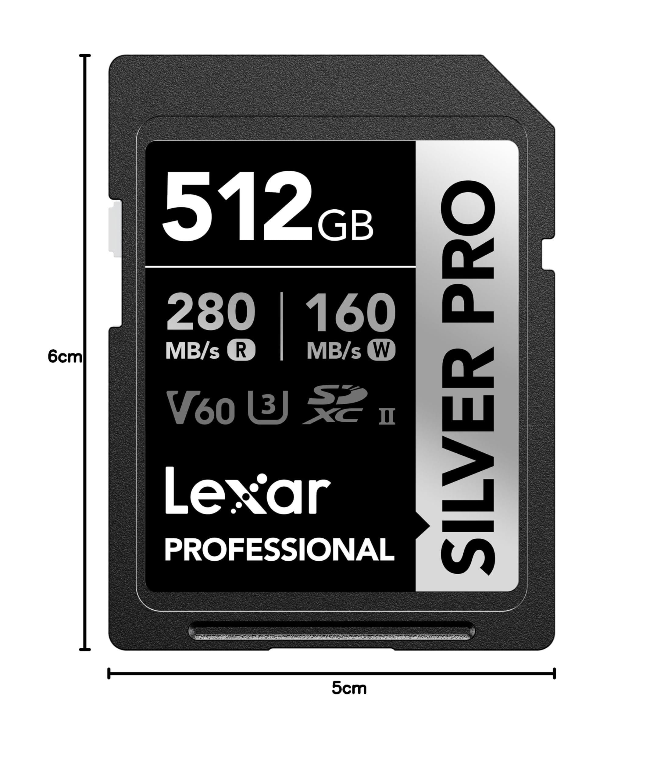 Lexar Scheda di memoria professionale Silver Pro da 512 GB, UHS-II, C10, U3, V60, Full HD, 4K, fino a 280 MB/s in lettura, per fotografi professionisti, videografi e appassionati (LSDSIPR512G-BNNNU)