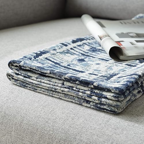 Miniatura 4 de Juego de 2 fundas de almohada decorativas de jacquard para sofá, 12 x 20 pulgadas, color azul marino