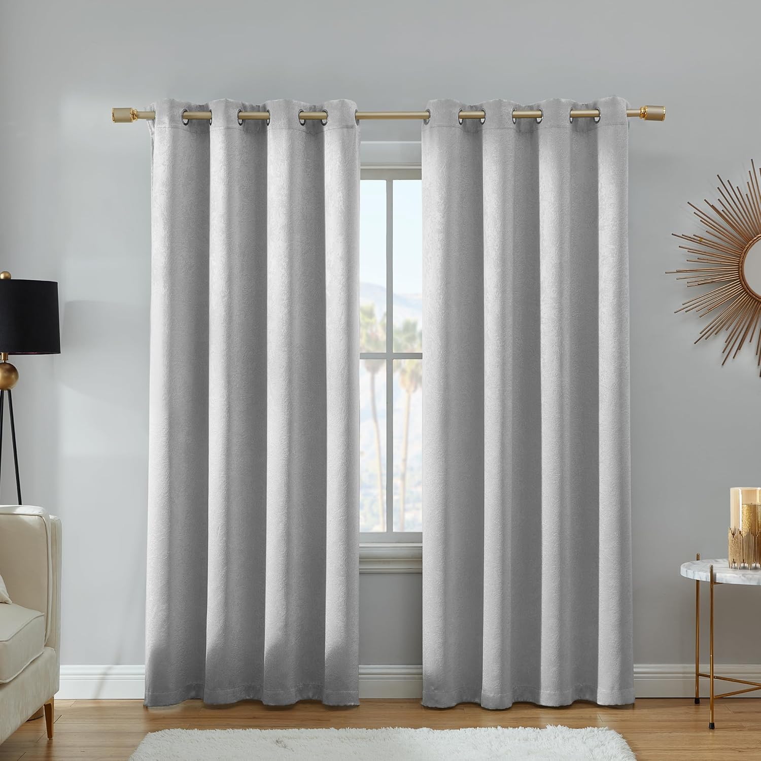Juicy Couture - Faux Suede Window Curtain, Room Darkening & Thermal Insulated, Grommets, Set of 2 Panels, Drapes for Living Room, Dining Room, Bedroom, Dorm, Measures 52" x 84", Light Grey Light Grey 52"W x 84"L (Pack of 2)