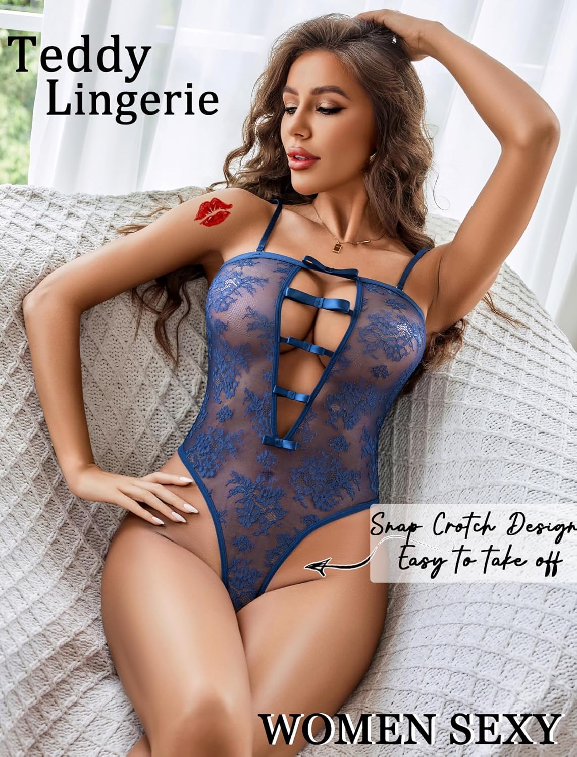 Avidlove Women Sexy Lingeries Deep V Teddy Lingerie Lace Bodysuit Hollow Out One Piece Mini Babydoll - Image 5