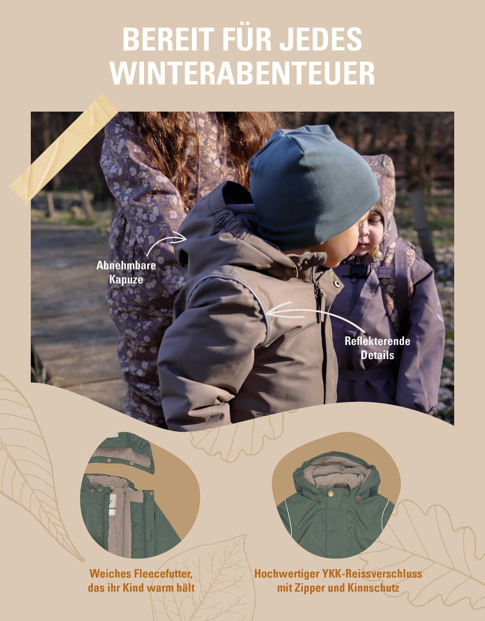 Mikk-line Winterjacke Kinder, Warme und wasserdichte jacke | Wasserdicht 20.000 mm, getapte Nähte, atmungsaktiv 5.000 g/m², 3M-Reflexe, abnehmbare Kapuze, YKK-Reißverschluss, OEKO-TEX