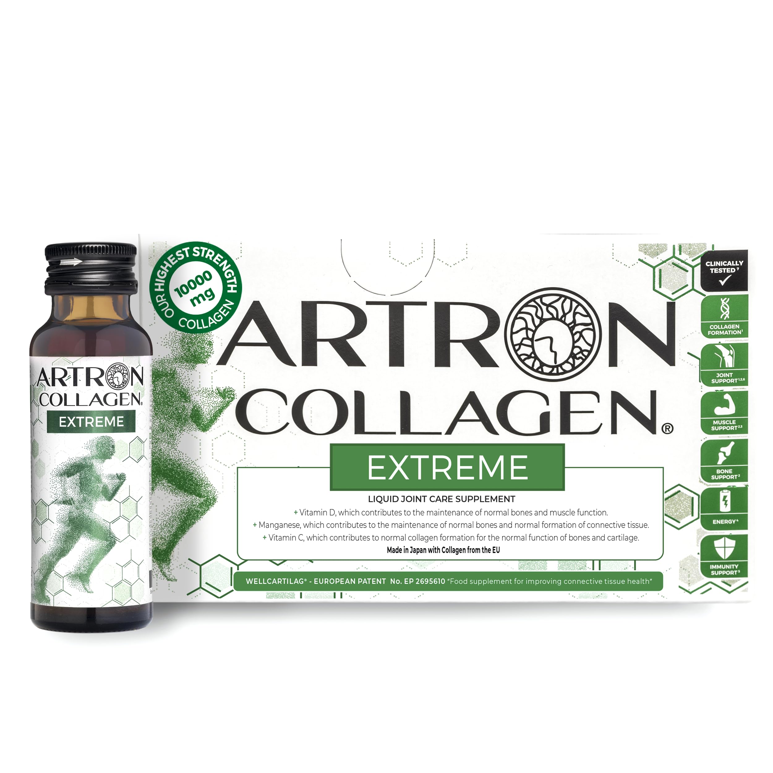 GOLD COLLAGEN Artron Collagen Extreme Ergänzungsmittel, Immunsystem, Unterstützung der Muskeln, Knochen, Gelenke und Knorpel, Kollagenbildung mit Vitaminen für Müdigkeit, Vitamin C D E B, 10 x 50 ml
