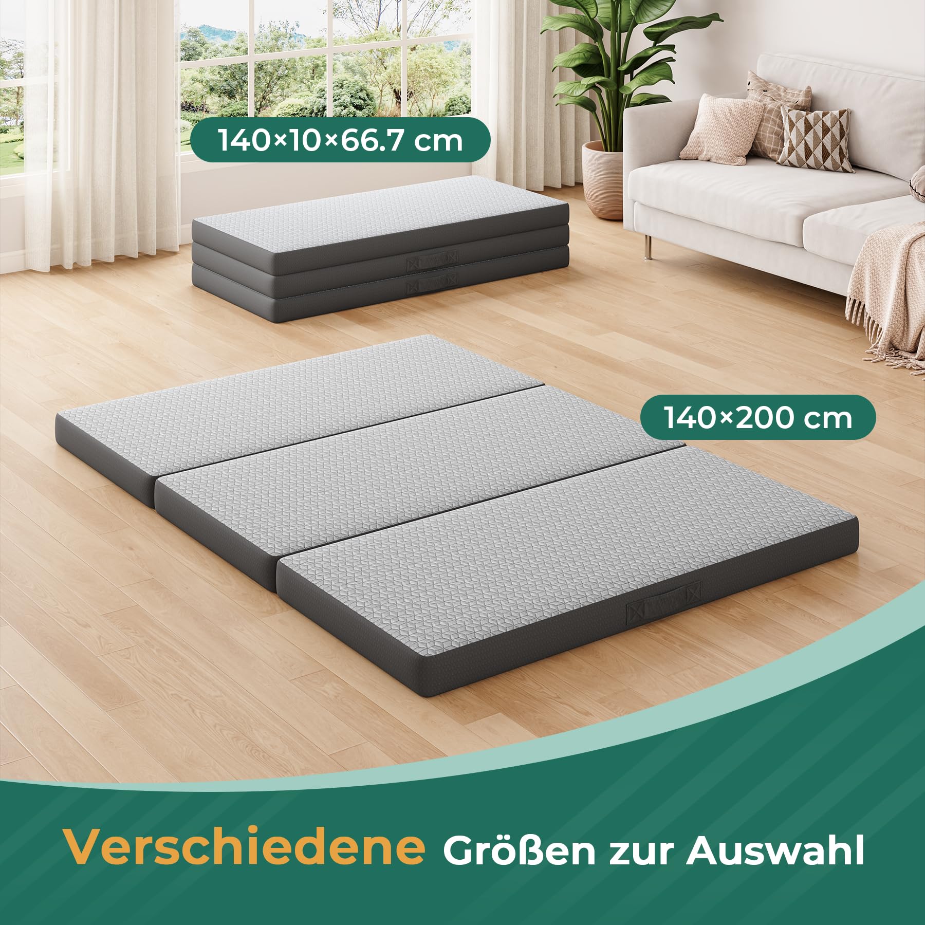 Uliyati Klappmatratze 140x200x10CM, 3-teilige Faltbare Matratze Öko-Tex Zertifiziert, Memoryschaum Gästematratze mit Abnehmbarer Bezug und Aufbewahrungstasche, für Reisen Camping Gästebett