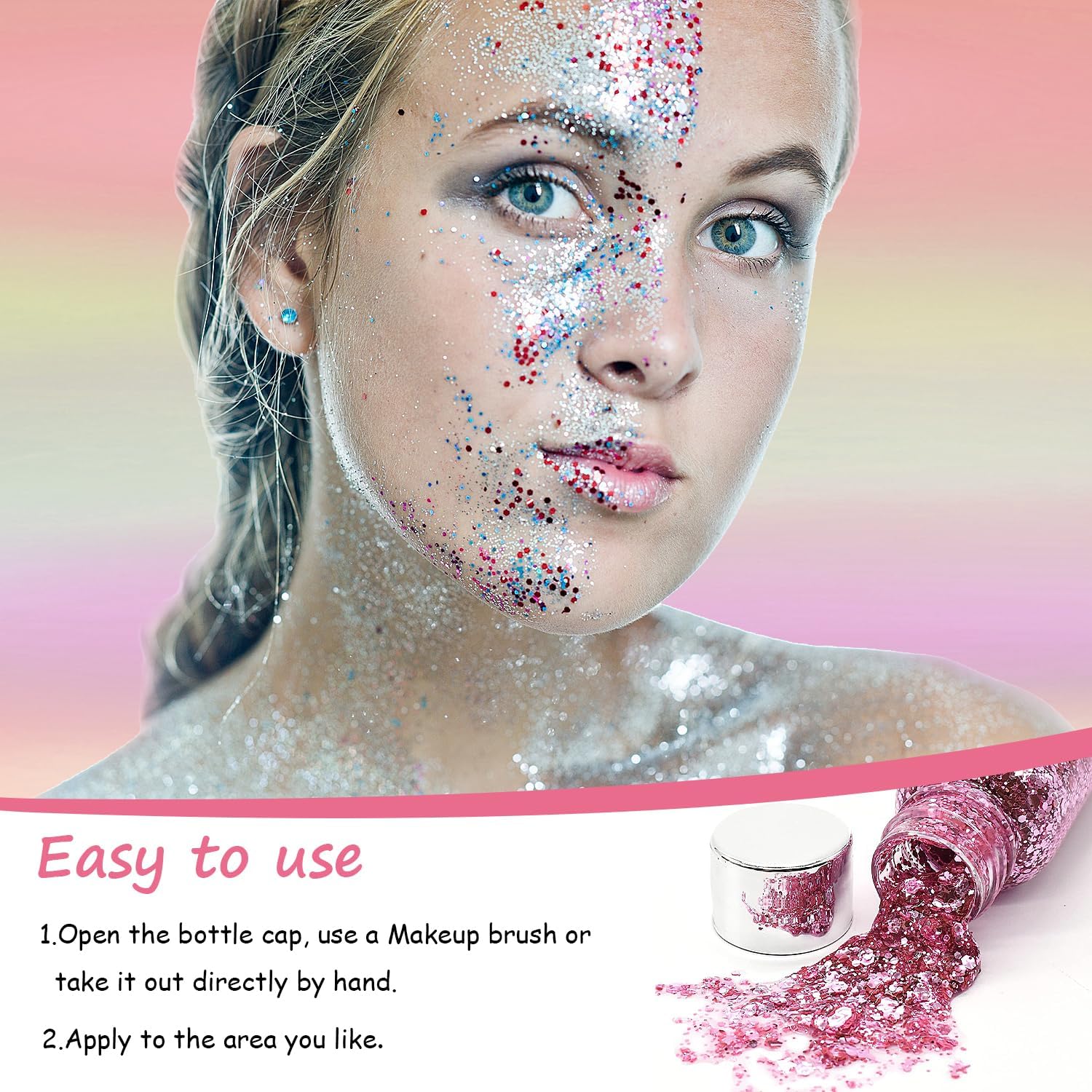 FloralGrace Gesichtsglitzer & Körperglitzer – 2 Paletten Mit 8 Farben, Glitzer-Gel Für Festival, Party & Make-up
