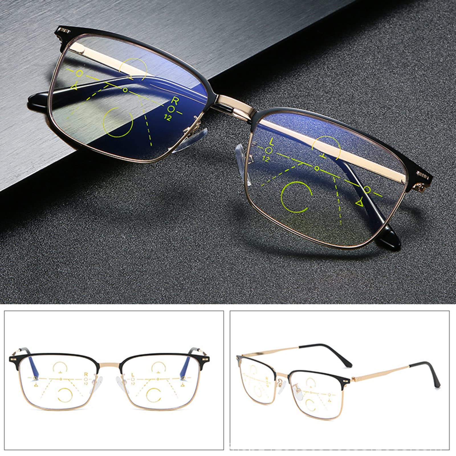Nuevas Gafas de Lectura de Doble propósito lejos y Cerca de aleación de Titanio Marco de Gran tamaño Lente multifocal progresiva Lector de Edad Avanzada, Negro-+3.00