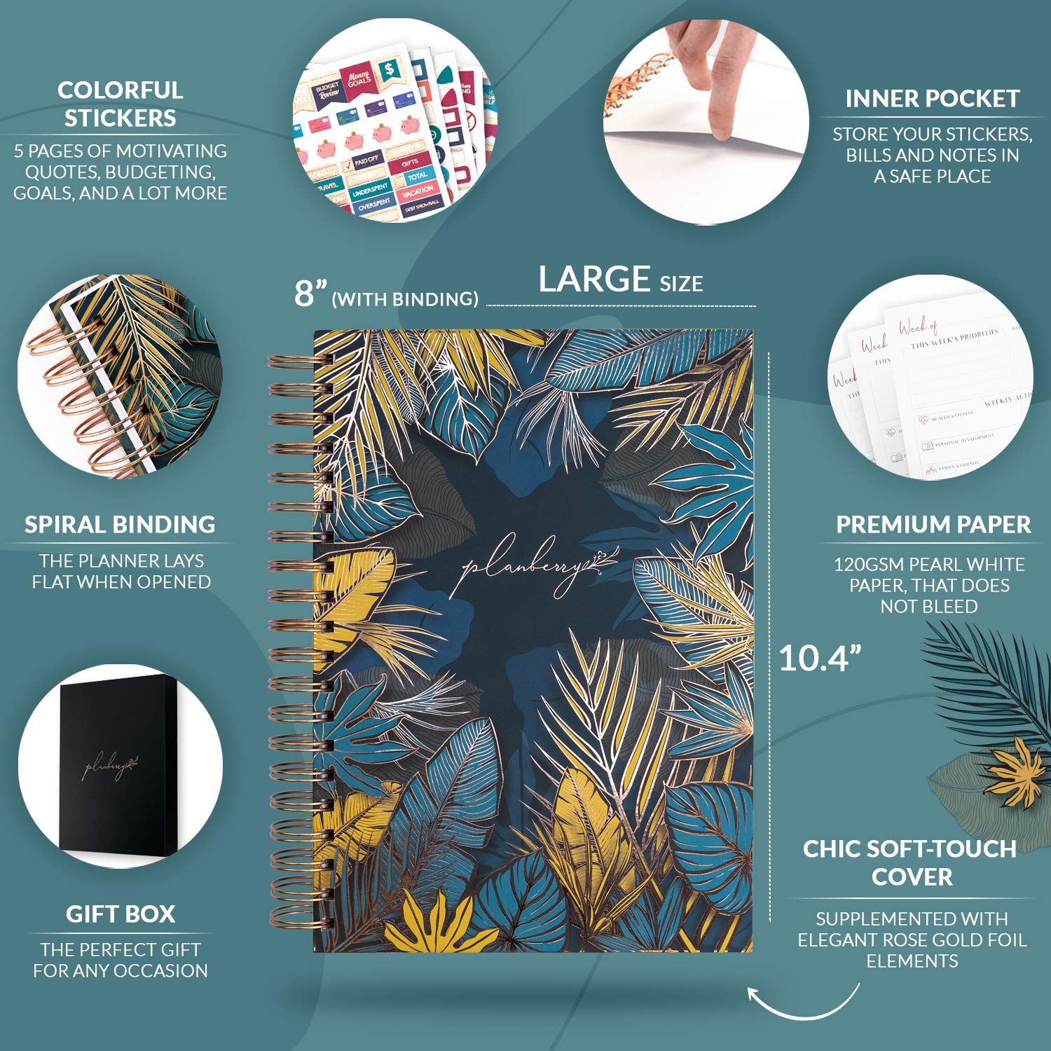 PLANBERRY Weekly Planner Large, Elegant Life & Budget Planner to Hit Your Goals & Live Happier - Image 2