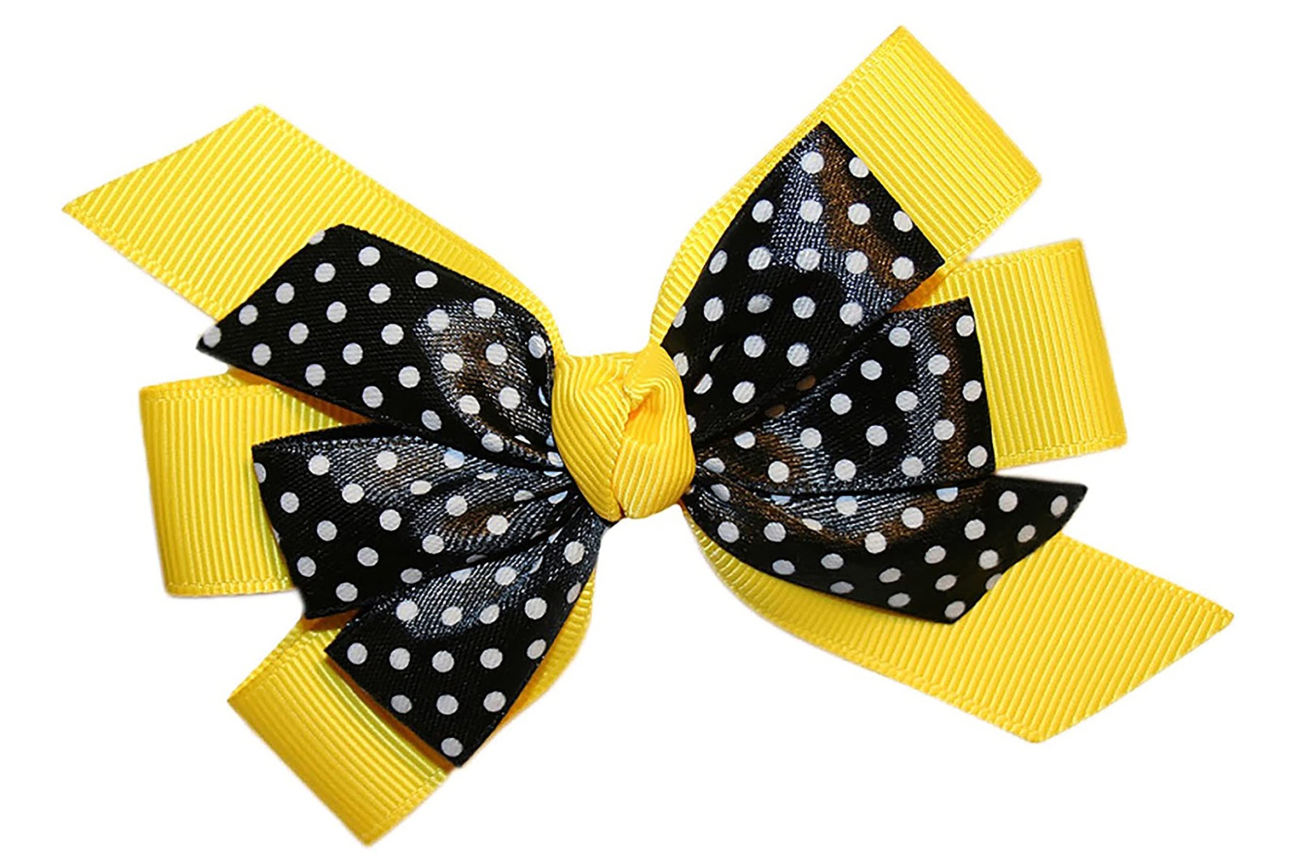WEBB DIRECT2U WD2U Girls Yellow Black Dotted Bumble Bee GrosGrain Hair Bow Alligator Clip USA