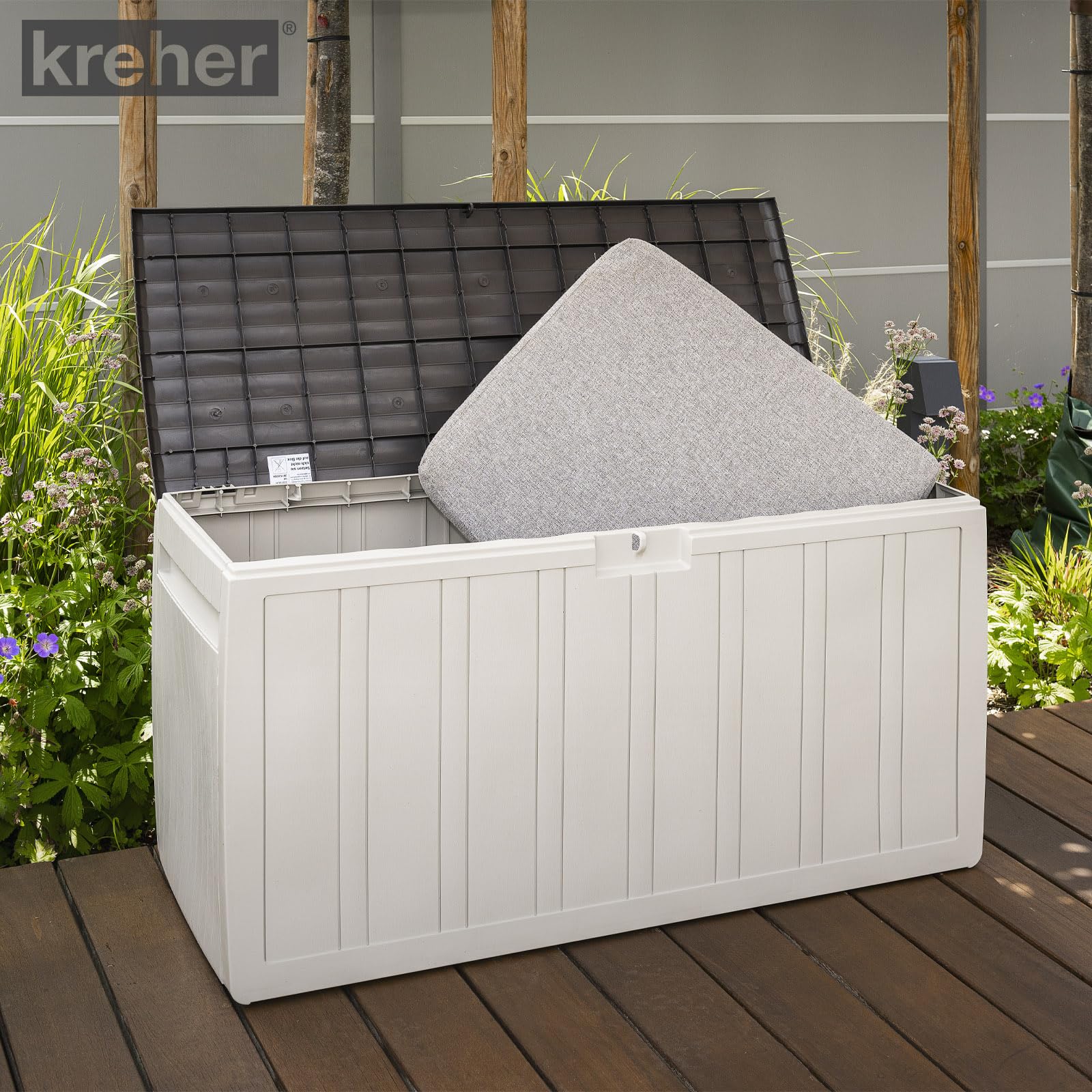 Kreher XXL Kissenbox/Auflagenbox Leonardo in Creme-Weiß mit 270 Liter Nutzvolumen- robust, abwaschbar und einfach im Aufbau