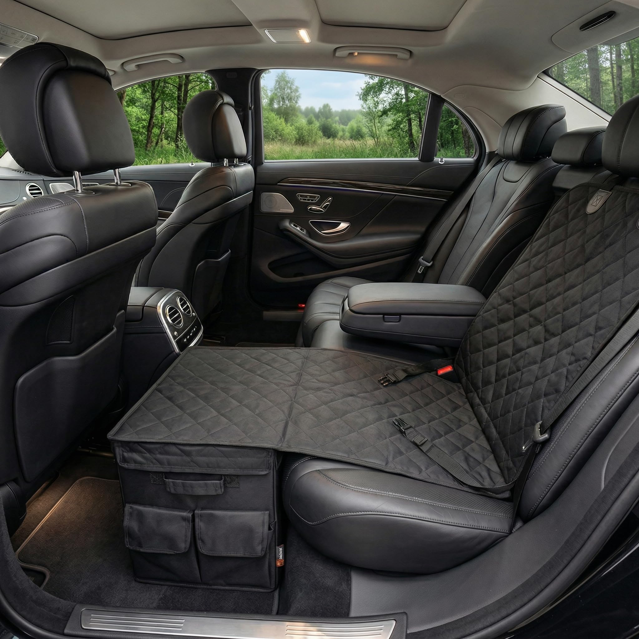 Rücksitzverbreiterung Hund mit Stauraum – Dog Car Seat Extender Hundeautositz Hartschale für Vorder- und Rücksitz, wasserdicht 600D Oxford, PKW SUV Kombi [137×50cm]