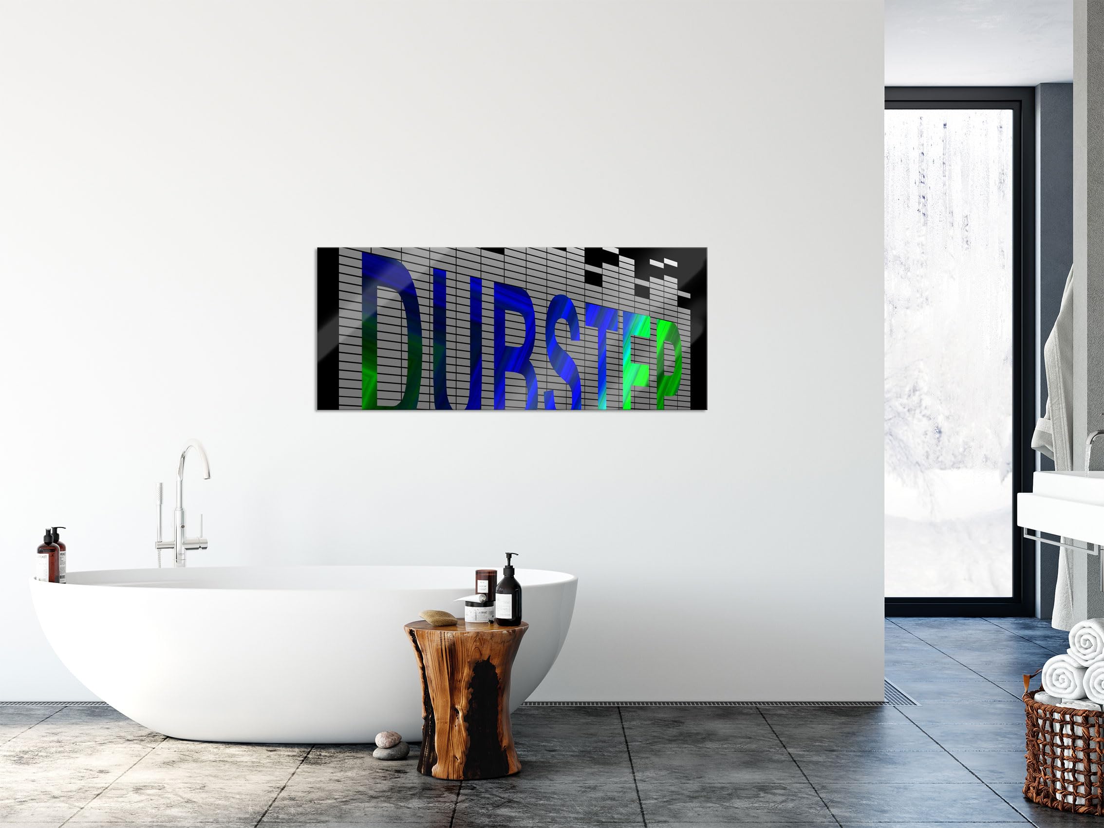 Quadro in vetro panoramico, da parete in vero vetro, direzione musicale Dubstep, 120 x 50 cm, con sospensione e distanziatore