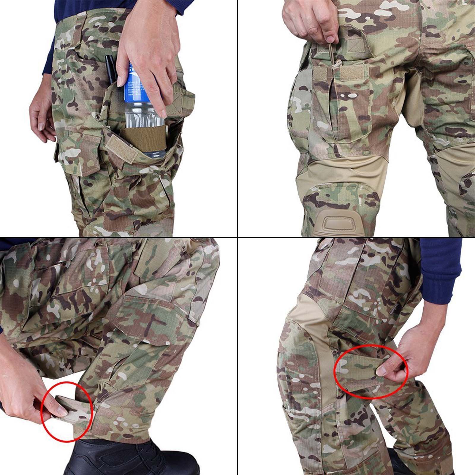 Homme Tenues de Combat Pantalon Militaire Paintball Gen3 Tactique Pantalon et Genouillères Multicam MC